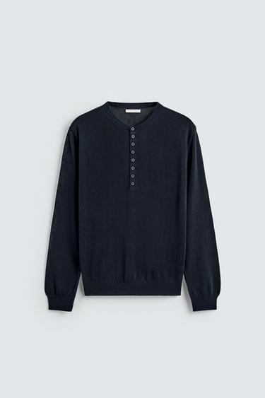 TEXTURED HENLEY JUMPER - Dark navy by Zara