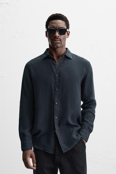 100% LINEN SHIRT - Navy blue by Zara