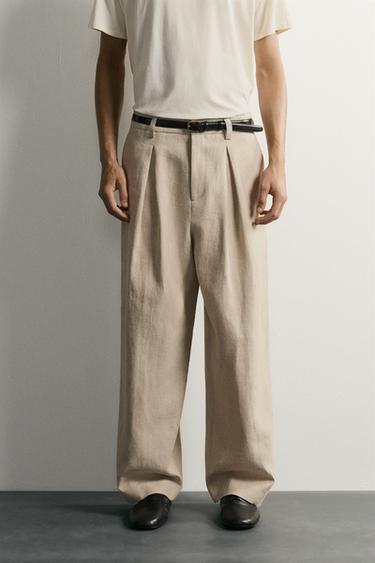 RELAXED FIT PLEATED SUIT TROUSERS - Light beige by Zara