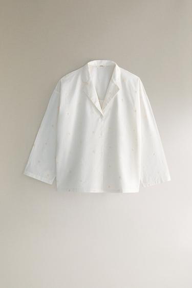 COTTON SHIRT WITH FLORAL EMBROIDERY - Ecru by Zara - Image 0