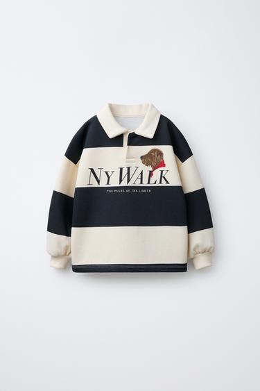 STRIPED POLO SHIRT WITH DOG PRINT - Grey by Zara