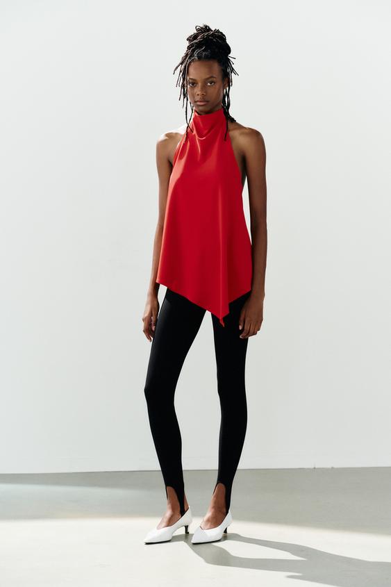 ASYMMETRIC HALTER TOP - Intense red by Zara - Image 0