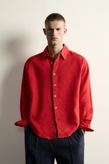 100% LINEN RELAXED FIT SHIRT - Red by Zara