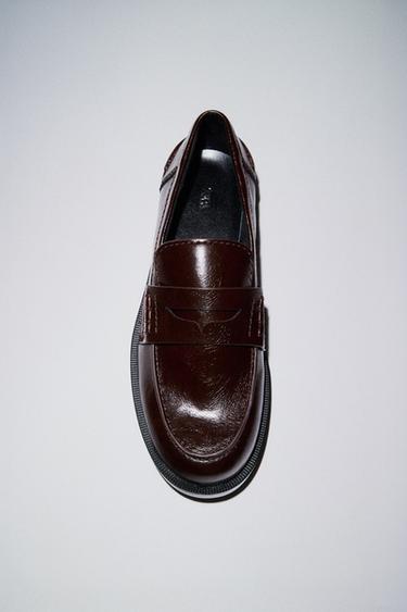 PATENT EFFECT PENNY LOAFERS - Burgundy Red by Zara