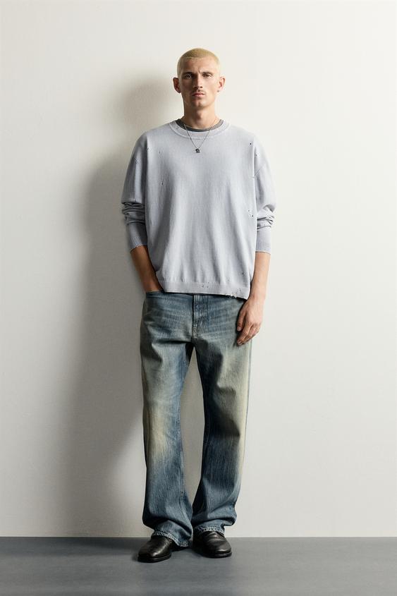LIGHTWEIGHT DISTRESSED JUMPER - Faded indigo by Zara - Image 0