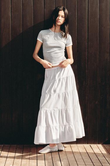 PANELLED LONG SKIRT - Oyster-white by Zara
