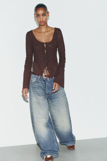 GATHERED TIE TOP - Brown by Zara