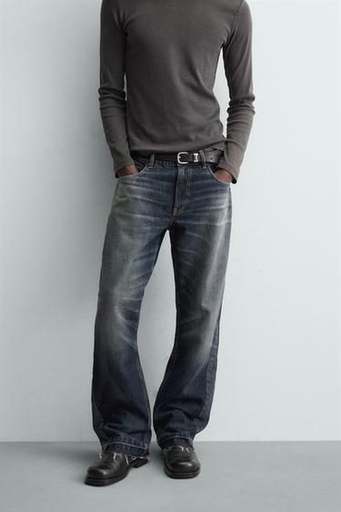 STRUCTURED FLARE FIT JEANS - Navy / White by Zara