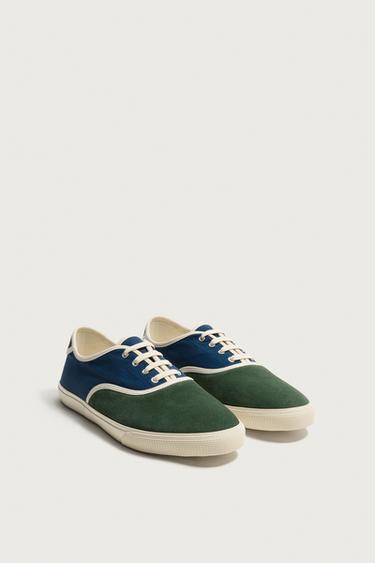 COMBINED LEATHER TRAINERS - Green by Zara