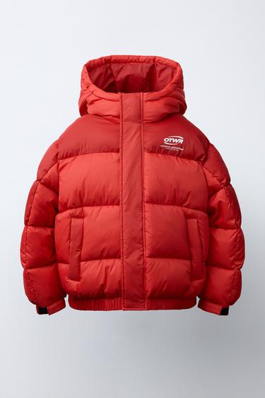 TEXT PRINT PUFFER COAT - Red by Zara
