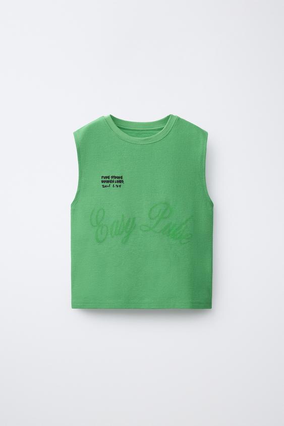 SLEEVELESS TOP WITH RAISED SLOGAN - GREEN by Zara - Image 0