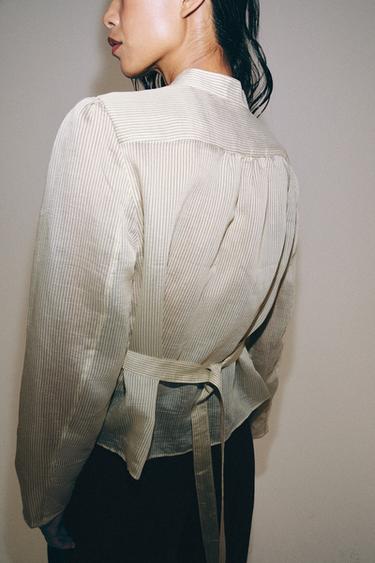 ZW COLLECTION STRIPED SHIRT WITH FROG FASTENING - Ecru / Black by Zara