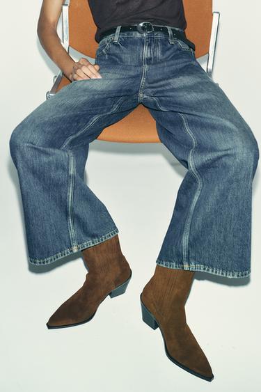 SPLIT SUEDE COWBOY ANKLE BOOTS - Brown by Zara