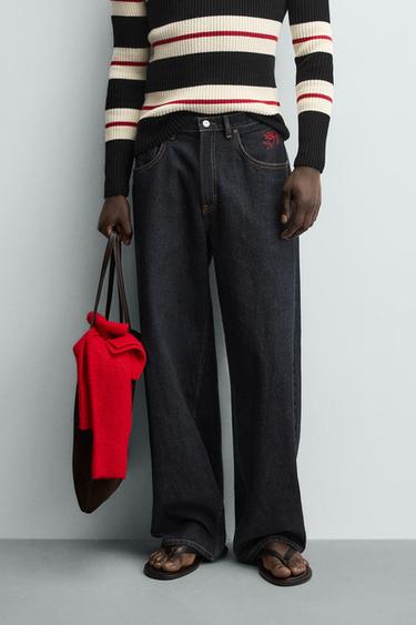 EMBROIDERED CUPID BALLOON FIT JEANS - Blue by Zara