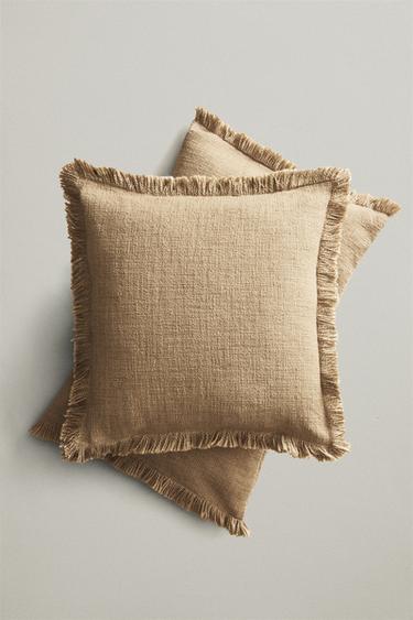 STRIPED CUSHION COVER WITH FRINGING - Sand by Zara