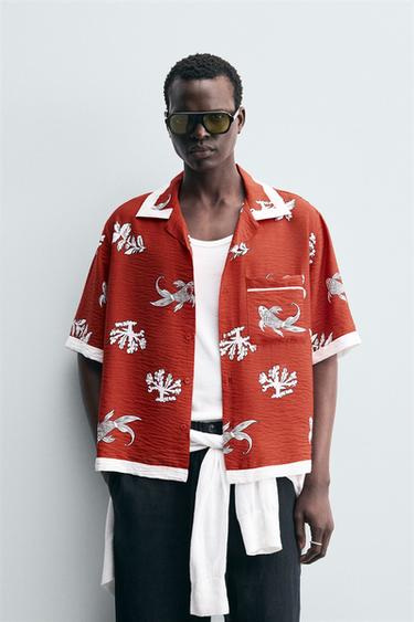 CARP PRINT SHIRT - Ecru / Red by Zara
