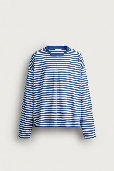 STRIPED JACQUARD EMBROIDERED T-SHIRT - Blue/White by Zara