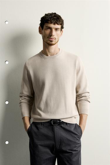 COTTON REGULAR FIT JUMPER - Grey green by Zara