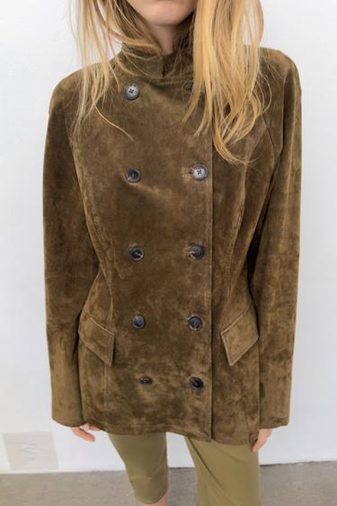 FITTED 100% LEATHER SUEDE JACKET - Light khaki by Zara