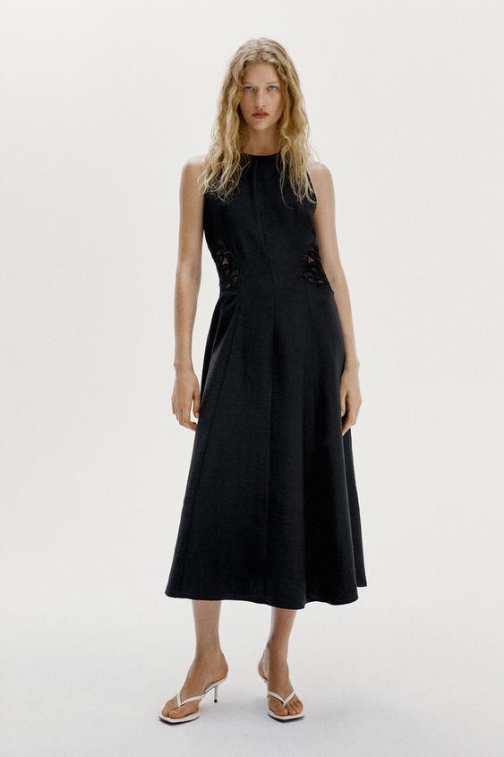 CONTRAST WAIST MIDI DRESS - Black by Zara - Image 0