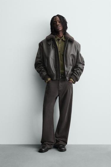 LEATHER EFFECT JACKET WITH DETACHABLE COLLAR - Brown by Zara