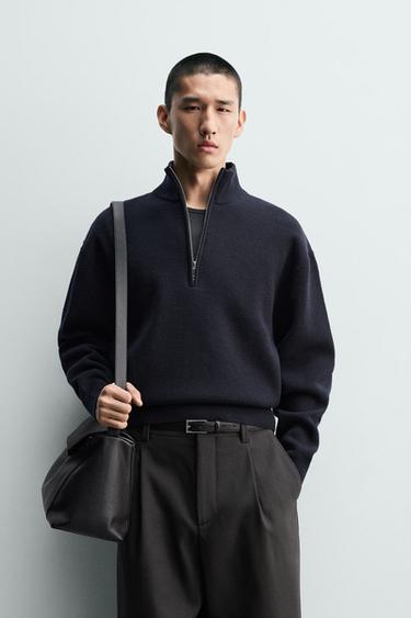 QUARTER-ZIP JUMPER - Dark navy by Zara