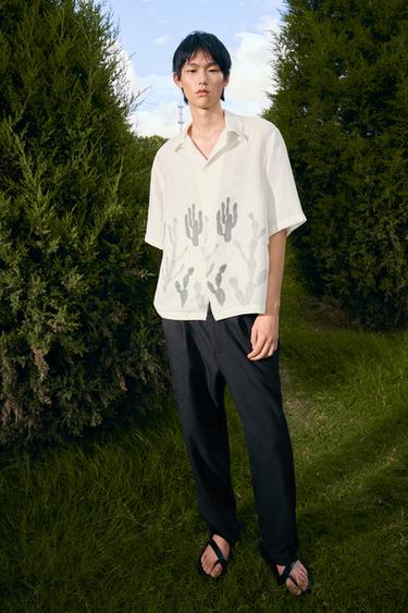 LINEN-VISCOSE CACTUS SHIRT - White by Zara - Image 0