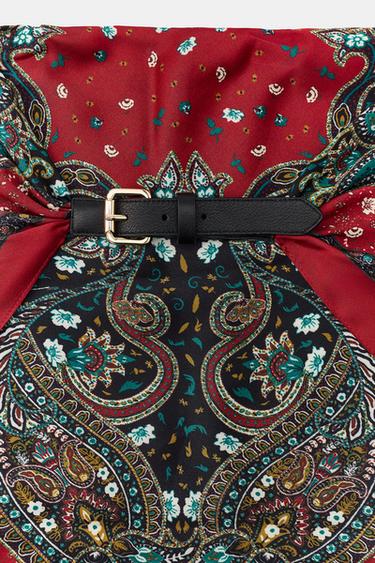 PRINTED SCARF BELT - Burgundy by Zara