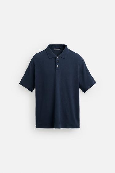 VERTICAL TEXTURE POLO SHIRT - Navy blue by Zara