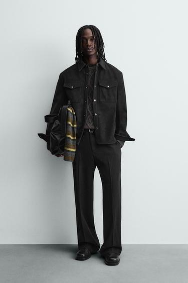 RELAXED FIT FAUX LEATHER OVERSHIRT - Black by Zara