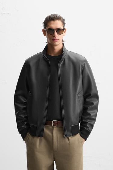 LEATHER-EFFECT BOMBER JACKET - Black by Zara