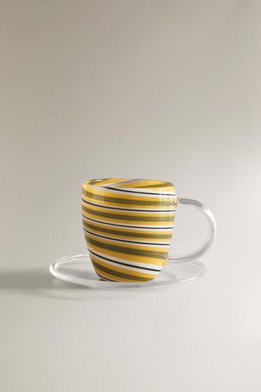SPIRAL BOROSILICATE MUG AND SAUCER - Green by Zara