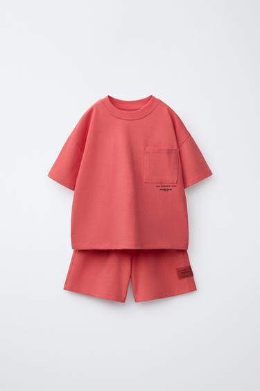 PLAIN JOGGING T-SHIRT AND BERMUDA SHORTS SET - Coral red by Zara