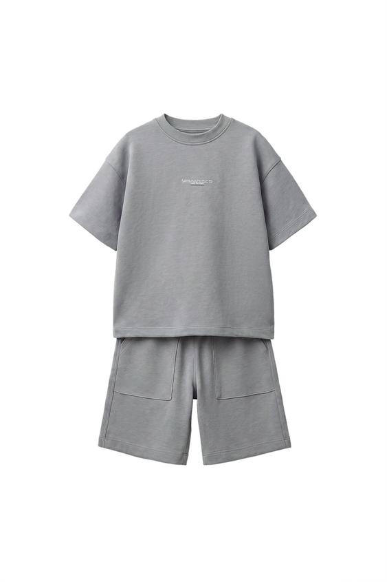 INTERLOCK T-SHIRT AND BERMUDA SHORTS SET - Grey marl by Zara - Image 0