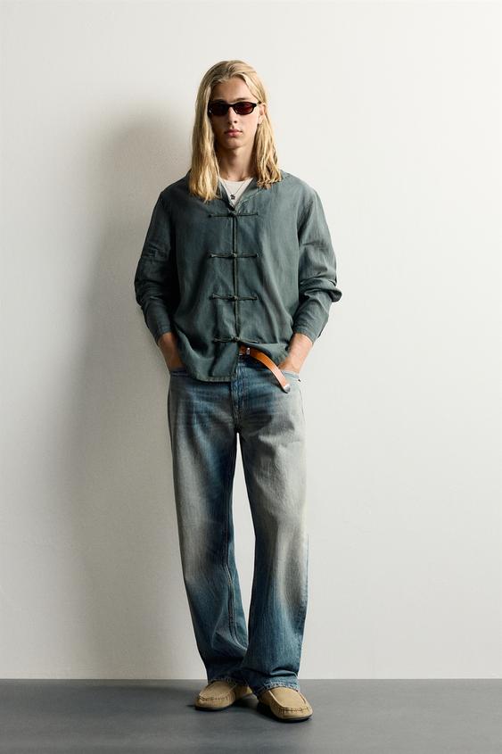 FLUID SHIRT WITH FROG FASTENING - Green by Zara - Image 0