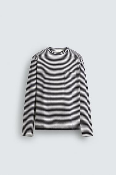 JACQUARD STRIPED T-SHIRT - Ecru / Navy by Zara