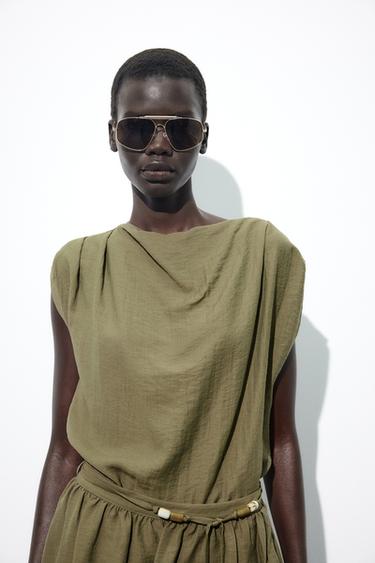 SLEEVELESS BLOUSE - Dark khaki by Zara