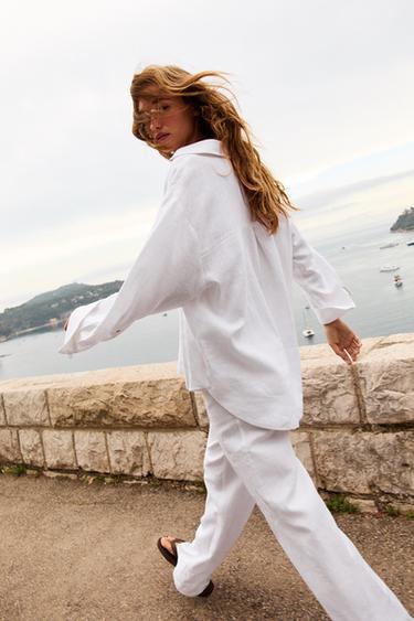 STRAIGHT TROUSERS WITH LINEN - Oyster-white by Zara