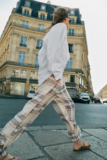 CHECKED SAROUEL TROUSERS WITH BOWS - Brown-Blue by Zara