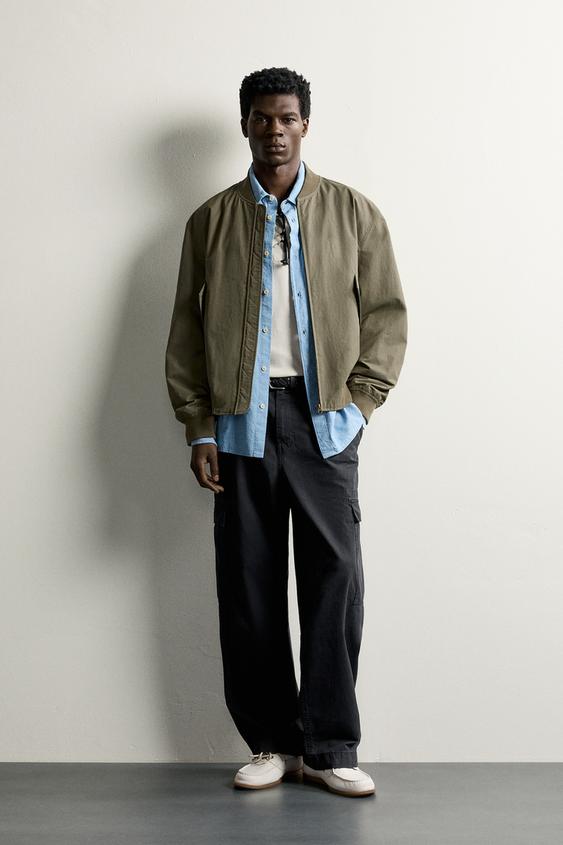 REGULAR FIT BOMBER JACKET - Khaki by Zara - Image 0