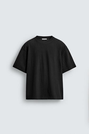 RELAXED FIT TEXTURED T-SHIRT - Black by Zara