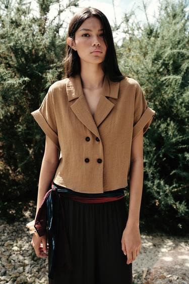 CROSSOVER SHORT SHIRT - Brown by Zara