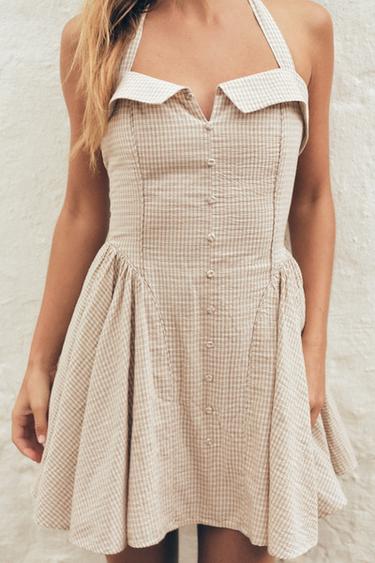 CHECK HALTER DRESS - Brown / Ecru by Zara