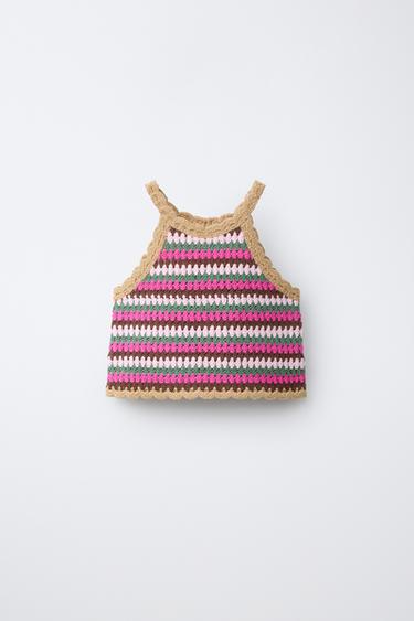 STRIPED CROCHET KNIT TOP - Multicoloured by Zara