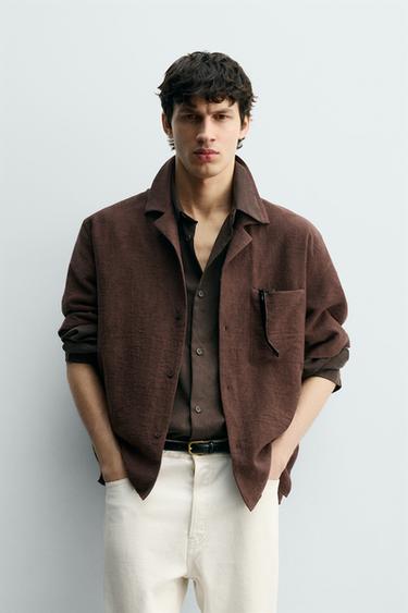RELAXED FIT JACQUARD SHIRT - Brown by Zara
