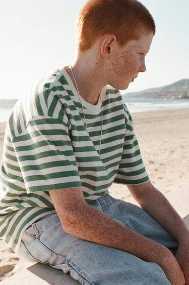 HEAVY WEIGHT STRIPED SLOGAN T-SHIRT - striped by Zara