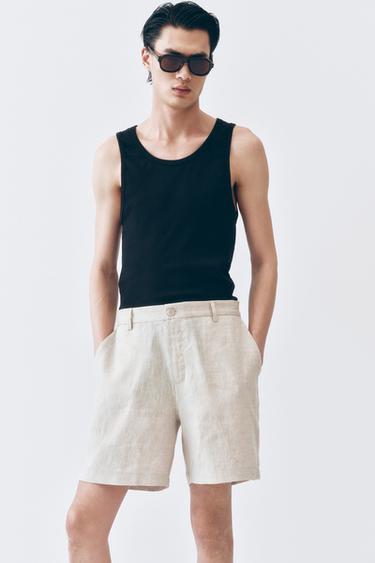 REGULAR FIT 100% LINEN BERMUDA SHORTS - Light beige by Zara