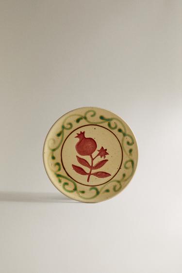 POMEGRANATE TERRACOTTA SIDE PLATE - Ecru / Red by Zara