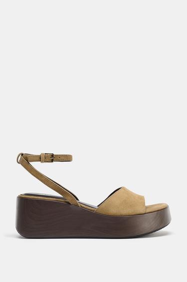 SPLIT SUEDE PLATFORM SANDALS - Dark tan by Zara