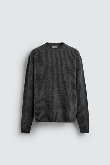 COTTON-WOOL TEXTURED SWEATER - Dark grey marl by Zara